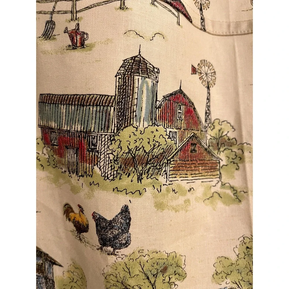 Criss Cross Apron with Farm Scene and Towel Front (Sizes XS-L) Cottagecore Apron